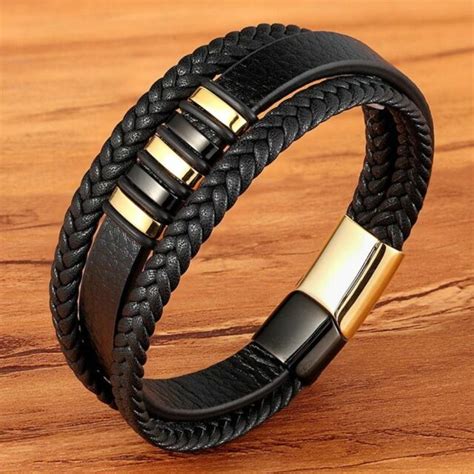 luxury leather gold bracelet